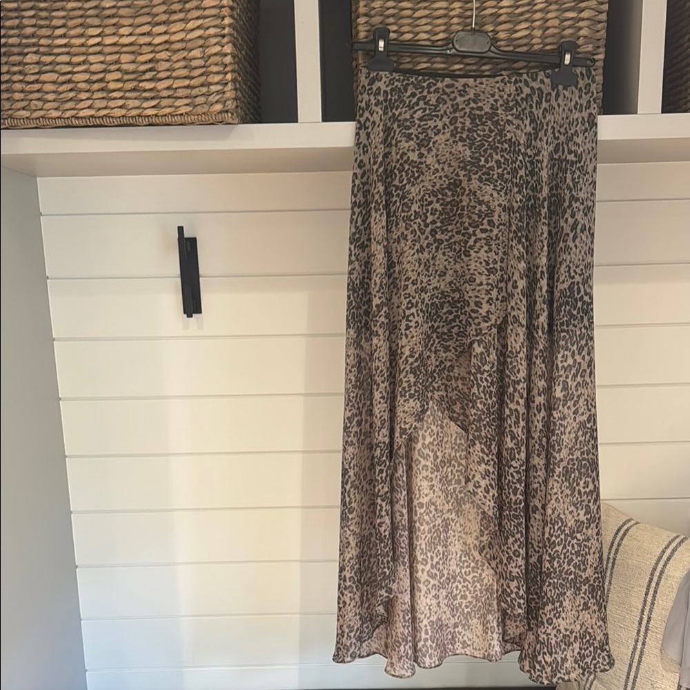 All Saints Brown and Tan Asymmetrical A-Line Maxi Skirt